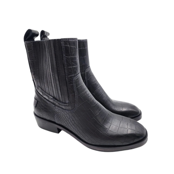 Vintage Foundry Co Main Chelsea Boot Black Leather Croc Embossed Size 7 - Picture 1 of 12